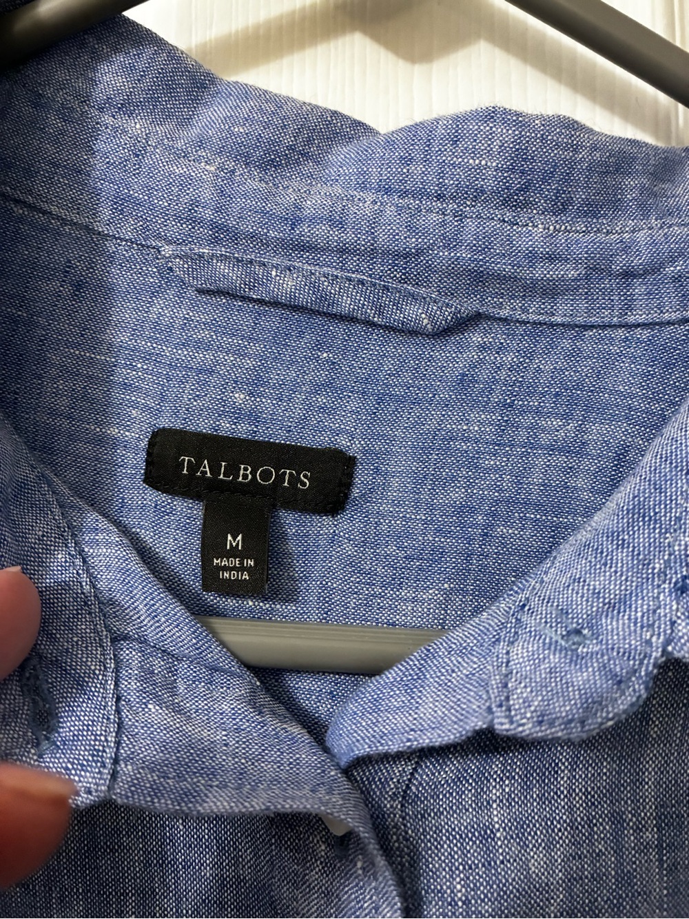 Talbots Blue Button-Front Long-Sleeve Linen Shirt - Picture 3 of 5